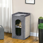 81cm Cat Scratching Barrel With Two Cat Houses For Indoor Cats - Grey