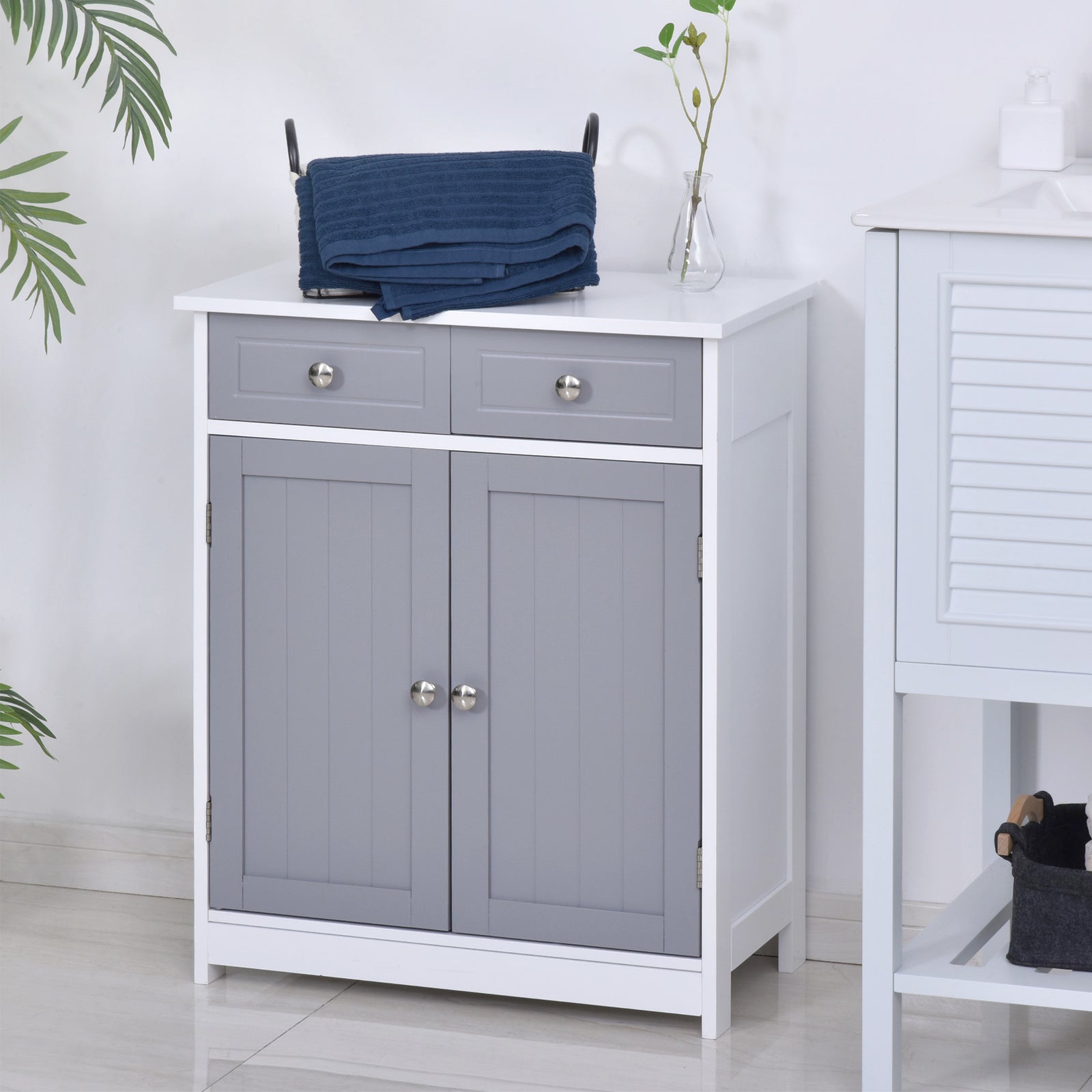 Bathroom Floor Storage Cabinet W/ 2 Drawers Door Cupboard | One Size | Multi Colour