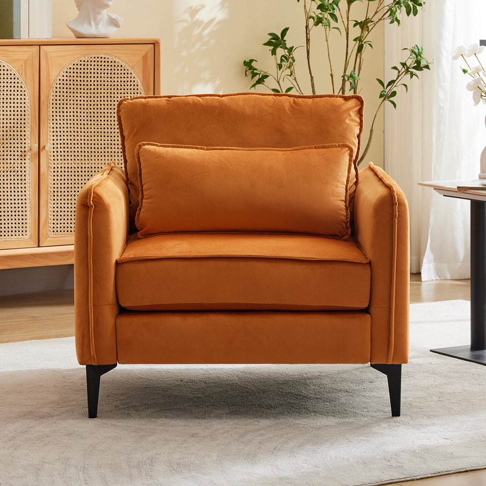 Contemporary Velvet Upholstered Armchair With Supportive Cushions | Orange