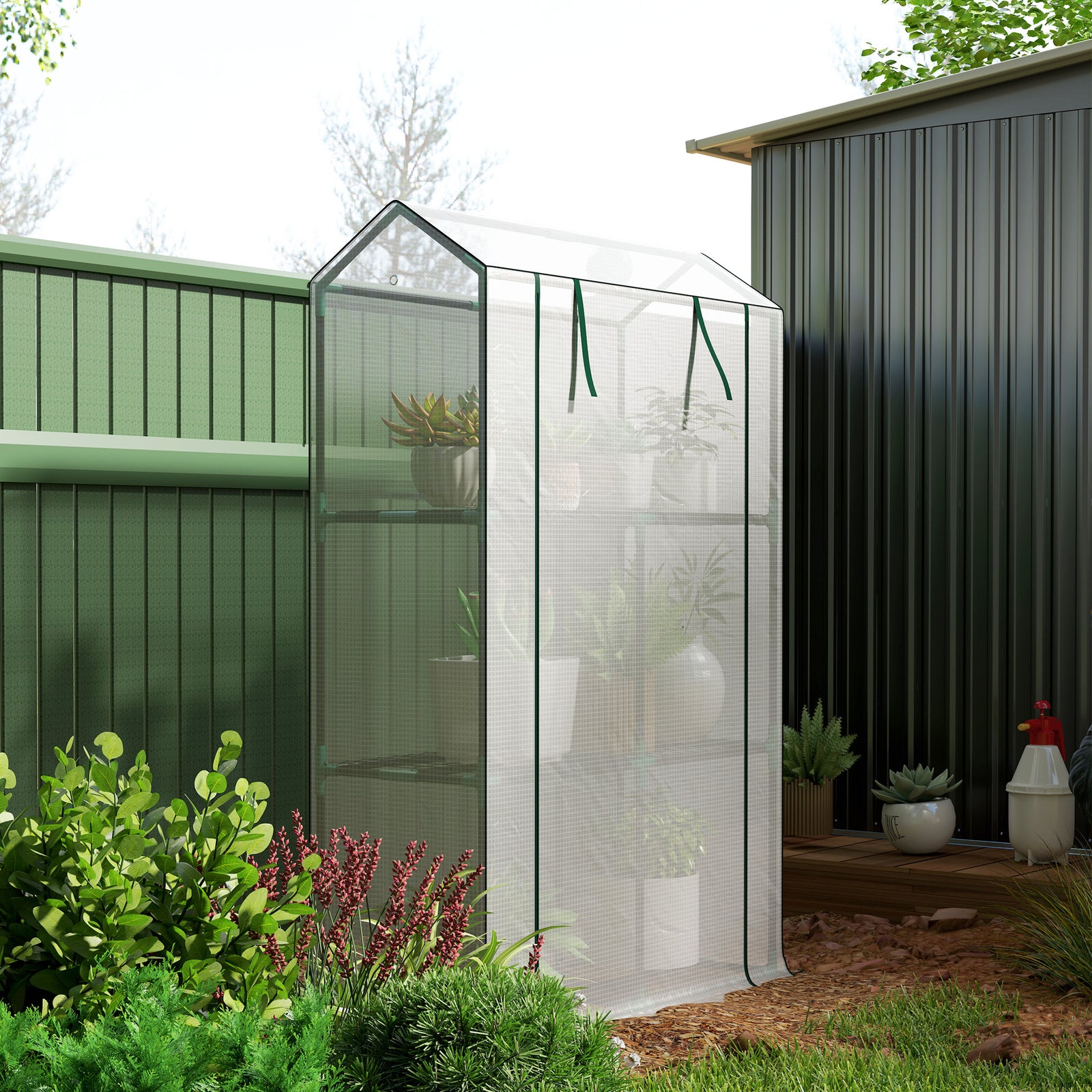 3 Tier Mini Greenhouse W/ Pe Cover, Roll-up Door | White