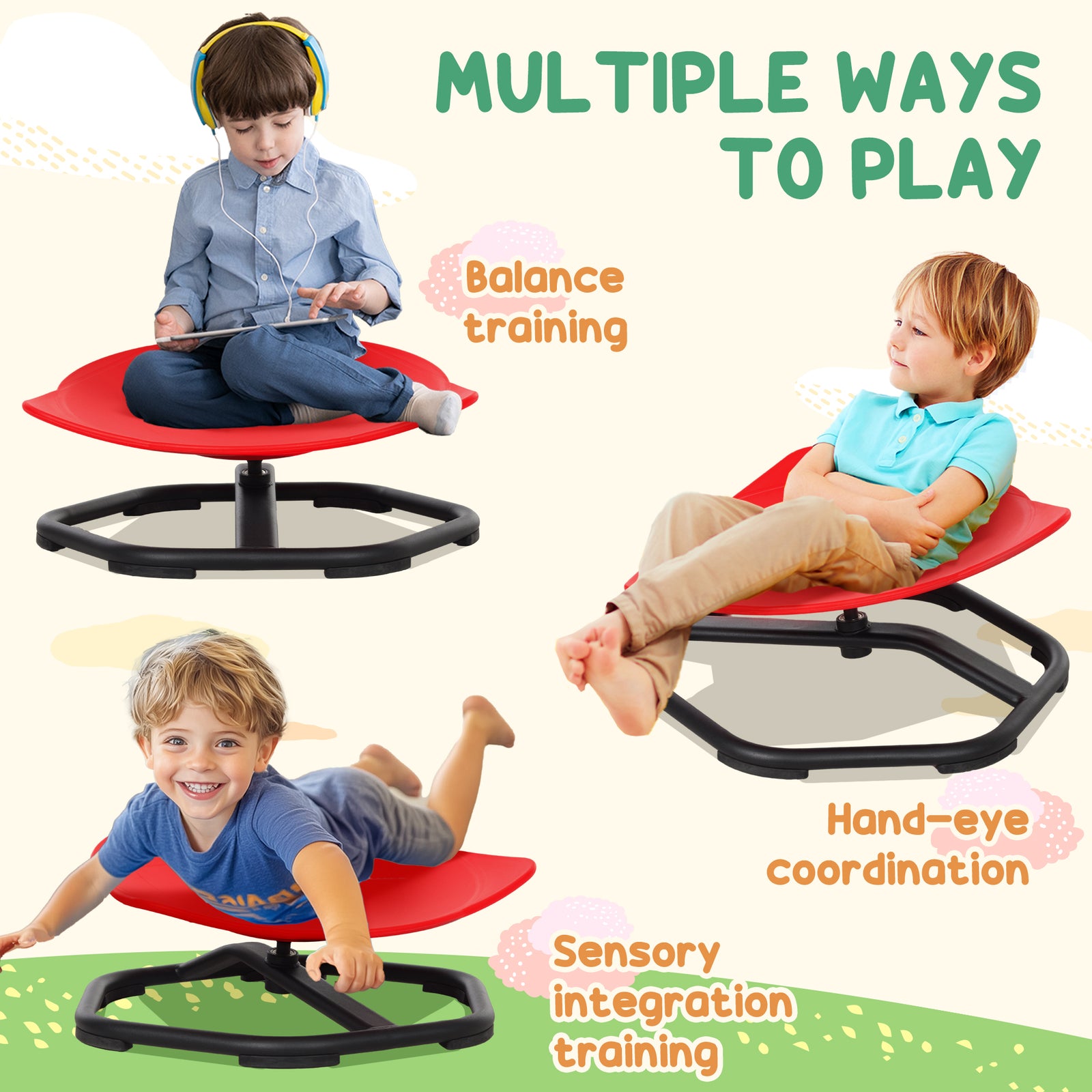 Sensory Spinning Chair For Autism Kids, For Coordination & Balance | Red