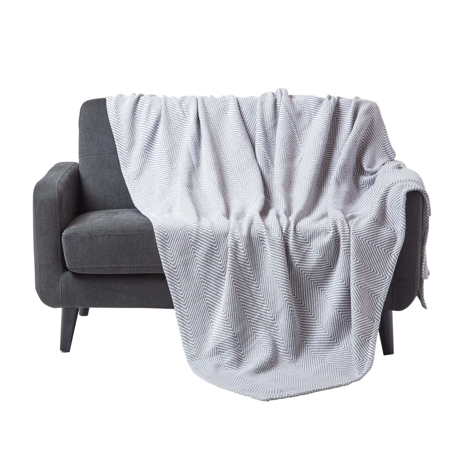 Cotton Halden Chevron Grey Throw | 225cm x 255cm | Grey