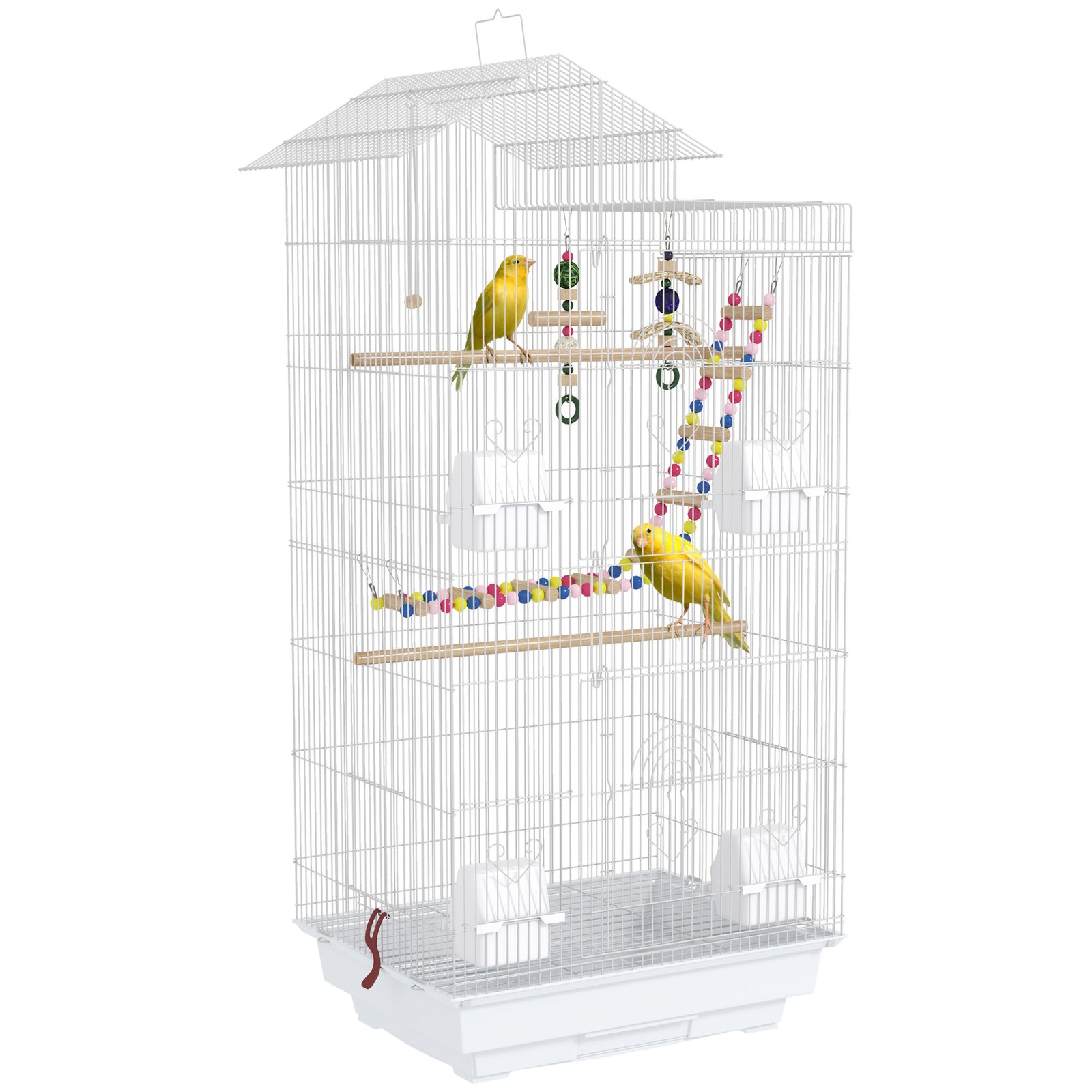 Bird Cage For Budgies, Finches, Canaries W/ Toys, Tray, White | White