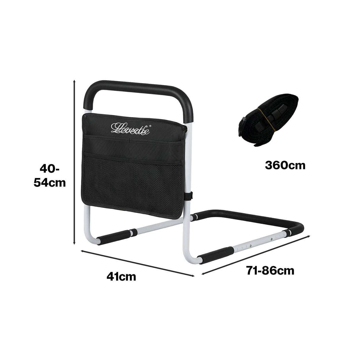 Bed Rails Adjustable Storage Pocket Assist Support Side Railings | White & Black