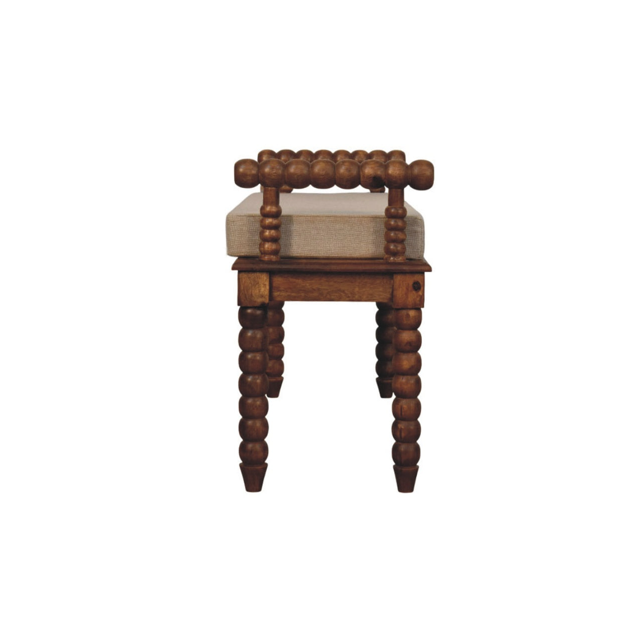 Artisan Furniture Solid Wood Spindle Amber Linen Bench, Upholstered