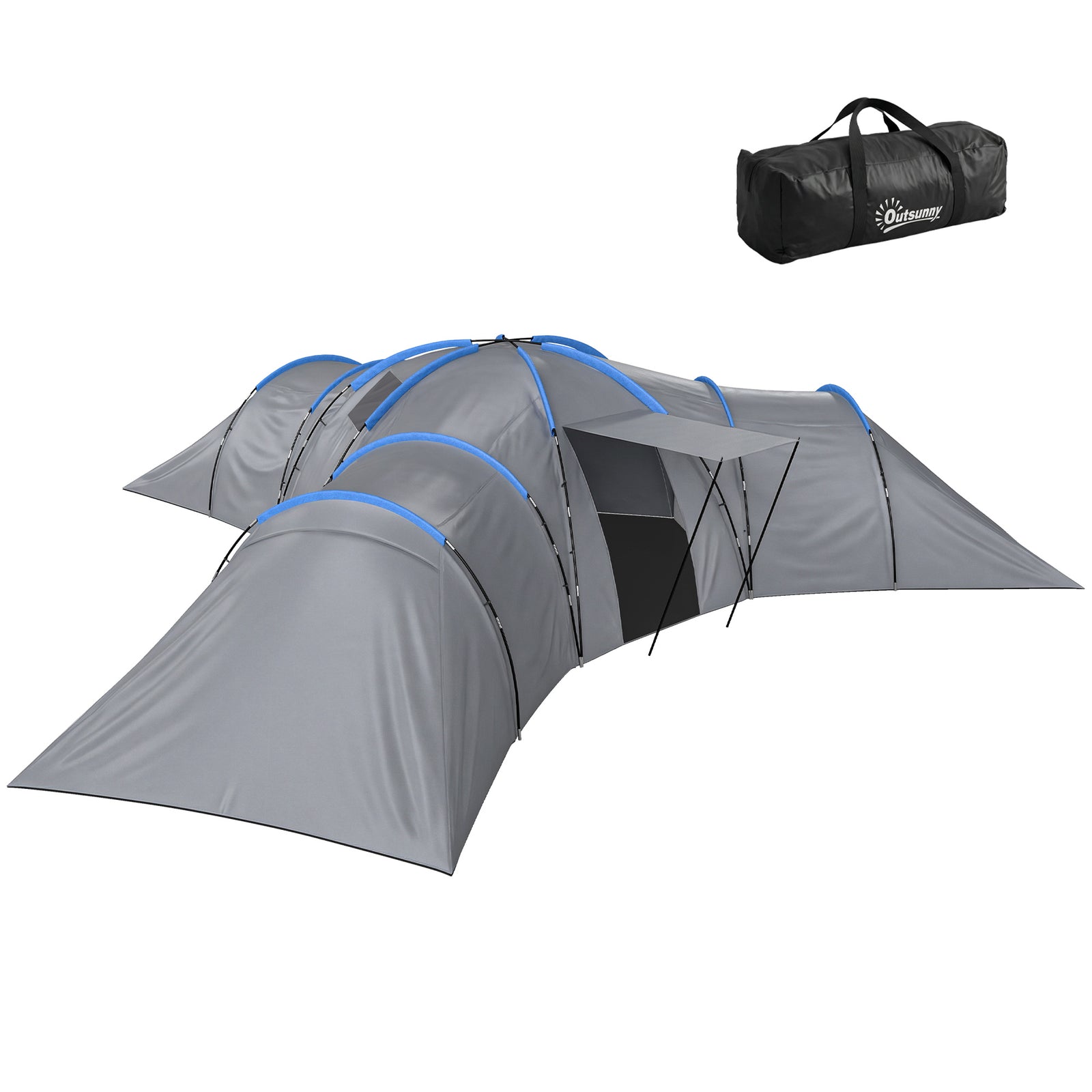 6-9 Man Large Tunnel Tent With 3 Bedrooms, Stand-up Camping Tent | Light Grey