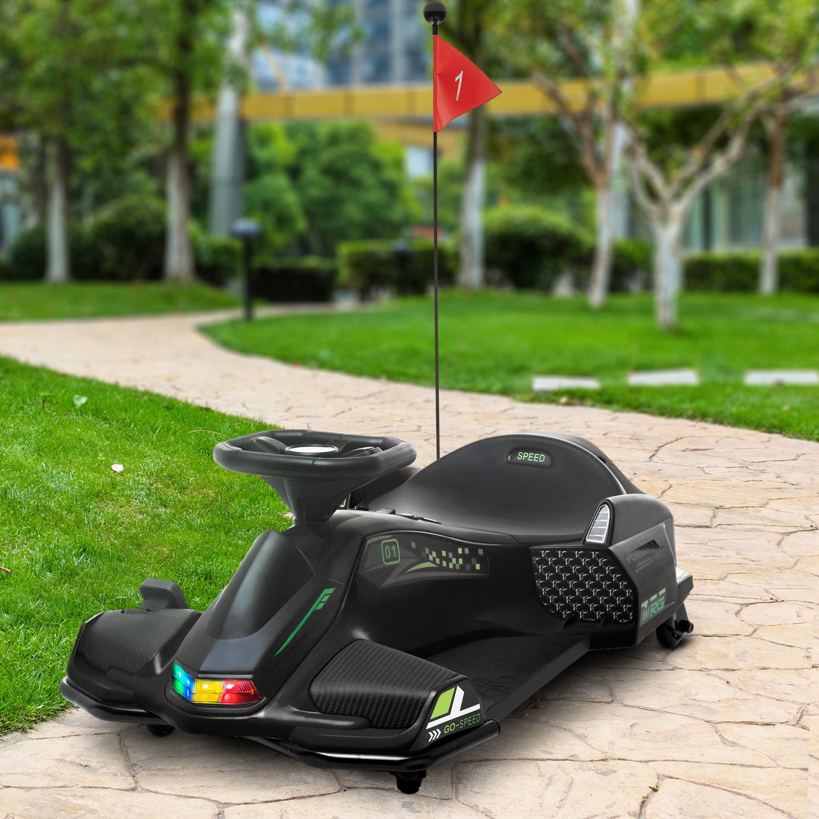 12v Electric Go Kart For Kids With Music, Led Lights | Black