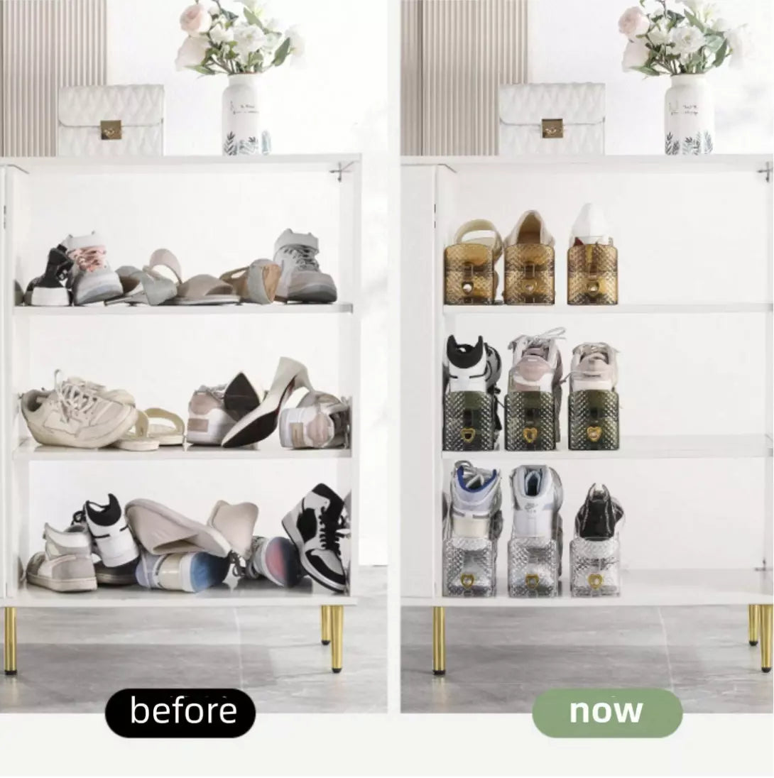 Acrylic Shoe Slot Organiser Adjustable Wardrobe Shoe Stacker Space Saver Rack | Black