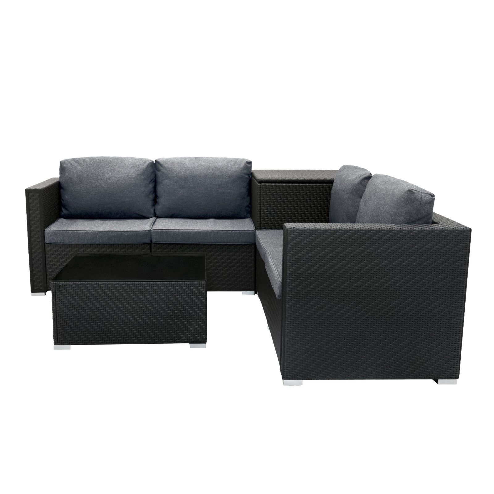 Rattan Modular 6 Piece Furniture Set & 996l Storage Box | Black