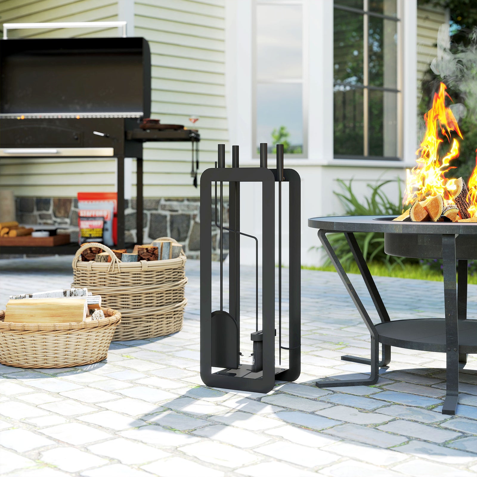 Outsunny 5 Pcs Fireplace Companion Set, Metal Fireplace Accessories