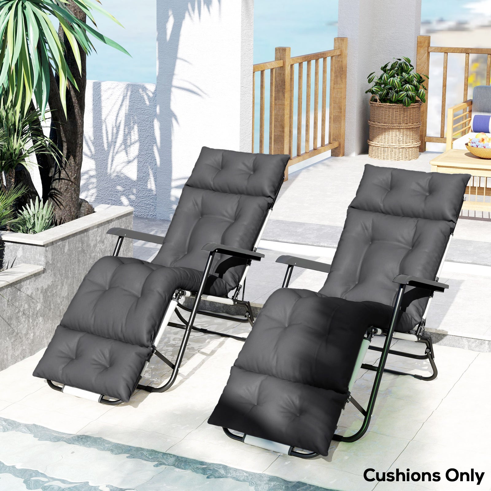 Garden Lounge Chair Cushions Set Of 2, 220gsm Fabric | Dark Gray