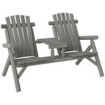 Wood Patio Bench 2 Seats W/ Centre Coffee Table, Grey