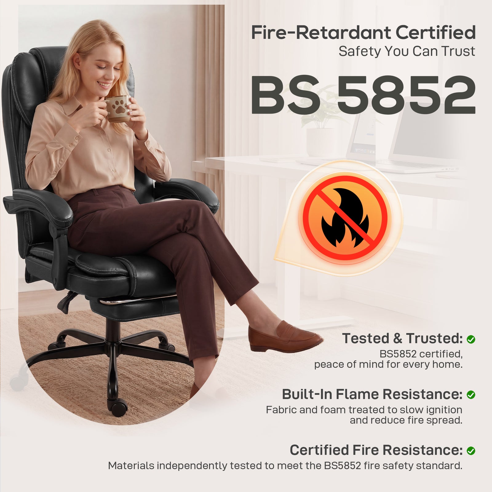 Home Office Chair Reclining Function High Back | Black