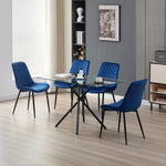 Stylish Miami Dining Table Set With 4 Velvet Amelia Chairs | Blue