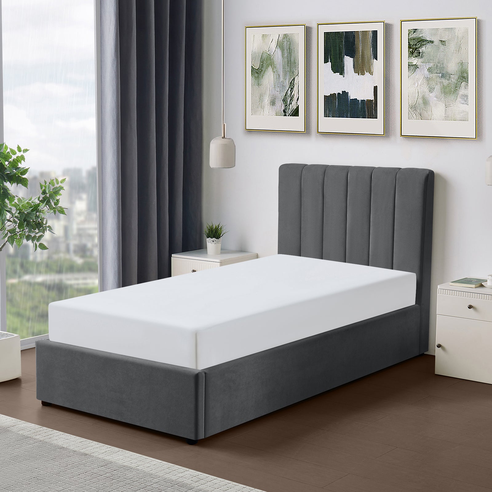 Evelynne Fabric Ottoman Bed Frame With Storage | Single | Dark Grey
