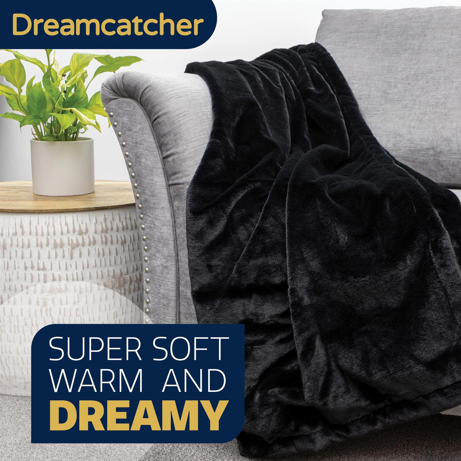 Blanket Throw Soft Faux Fur 160 X 130cm Fleece Overblanket Fluffy Blanket  For Sofa & Beds | L | Black