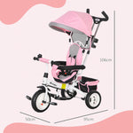 6 In 1 Kids Trike, Stroller With Parent Handle | Pink