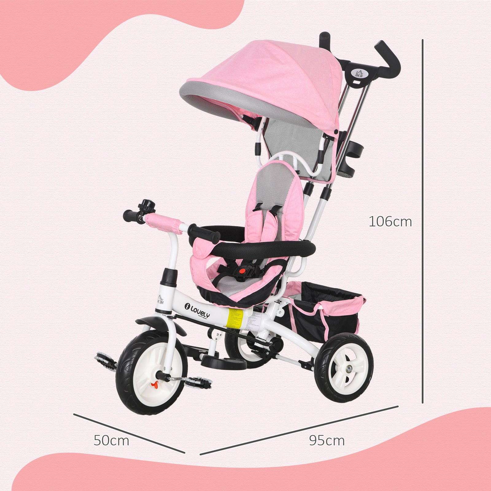 6 In 1 Kids Trike, Stroller With Parent Handle | Pink