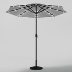 3m Outdoor Patio Parasol – Solar-powered Umbrella With 24 Led Lights, Tilt & Crank Handle, With Round Base | One Size | Light Grey