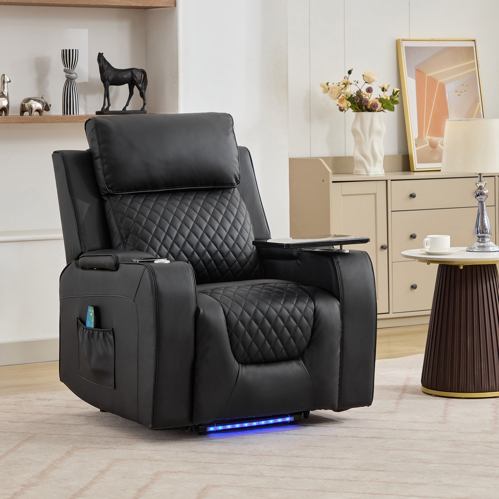 Byron Electric Riser Recliner Chair With Massage And Heat, Drink Cooler, Table | Black