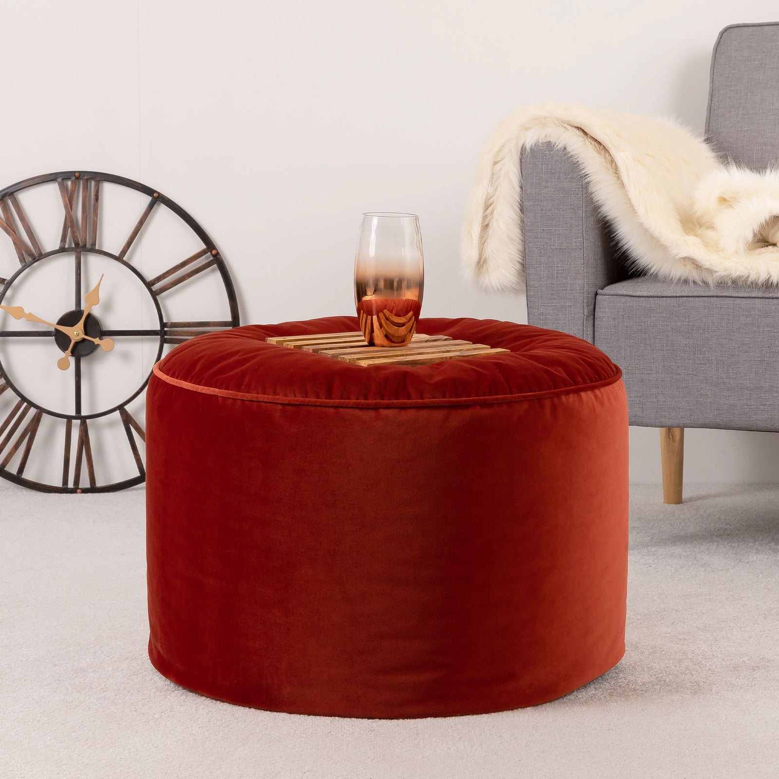 Milano Velvet Bean Bag Pouffe | Orange