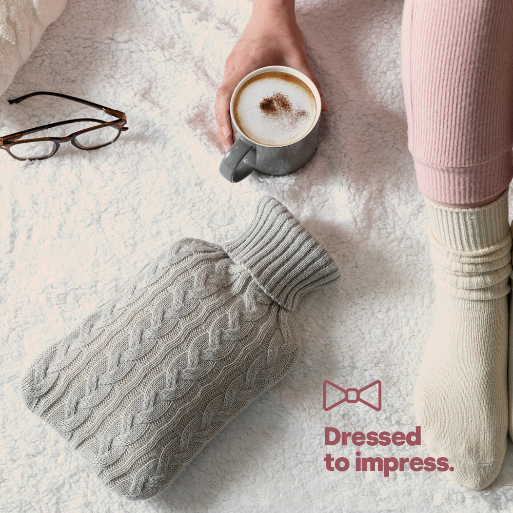 Cable Knit Hot Water Bottle | Gray