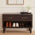 Cadiz Carved Shoe Storage Bench, 2 Drawers, 1 Open Slot, Dark Brown