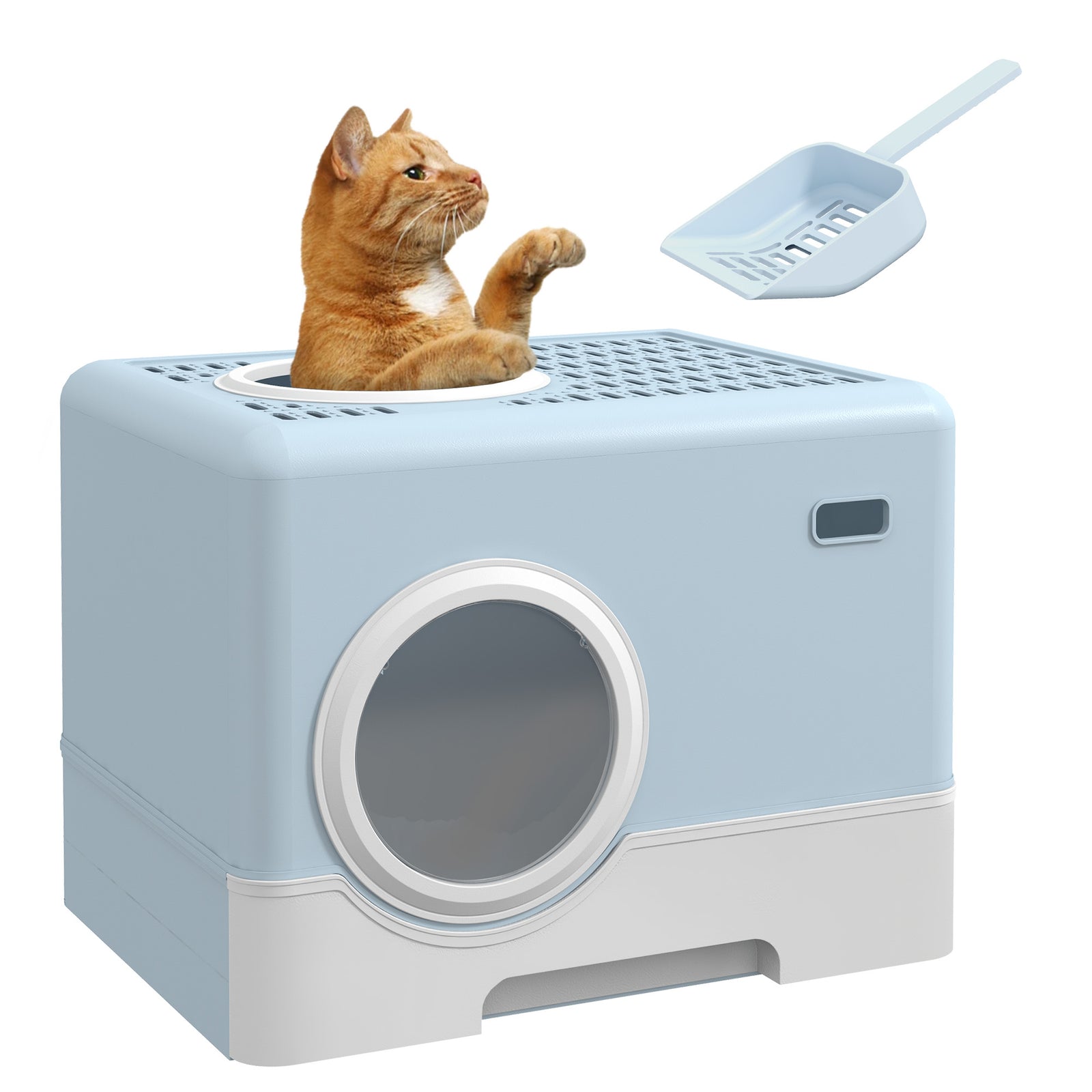 Cat Litter Tray W/ Lid, Hood, Tray, Scoop | Blue