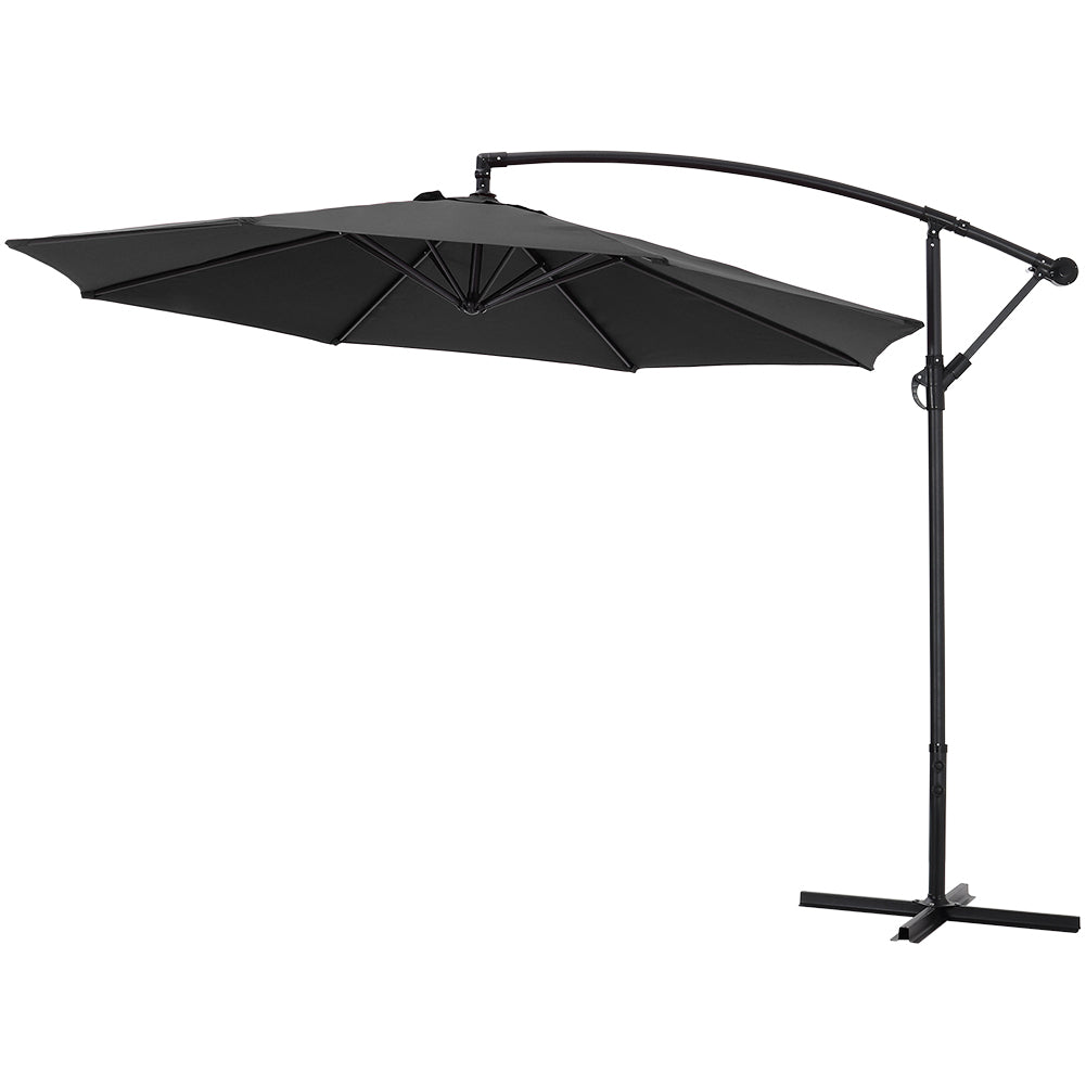 3m Banana Cantilever Patio Parasol For Outdoor Sunshade And Rain With Cross Base | One Size | Black