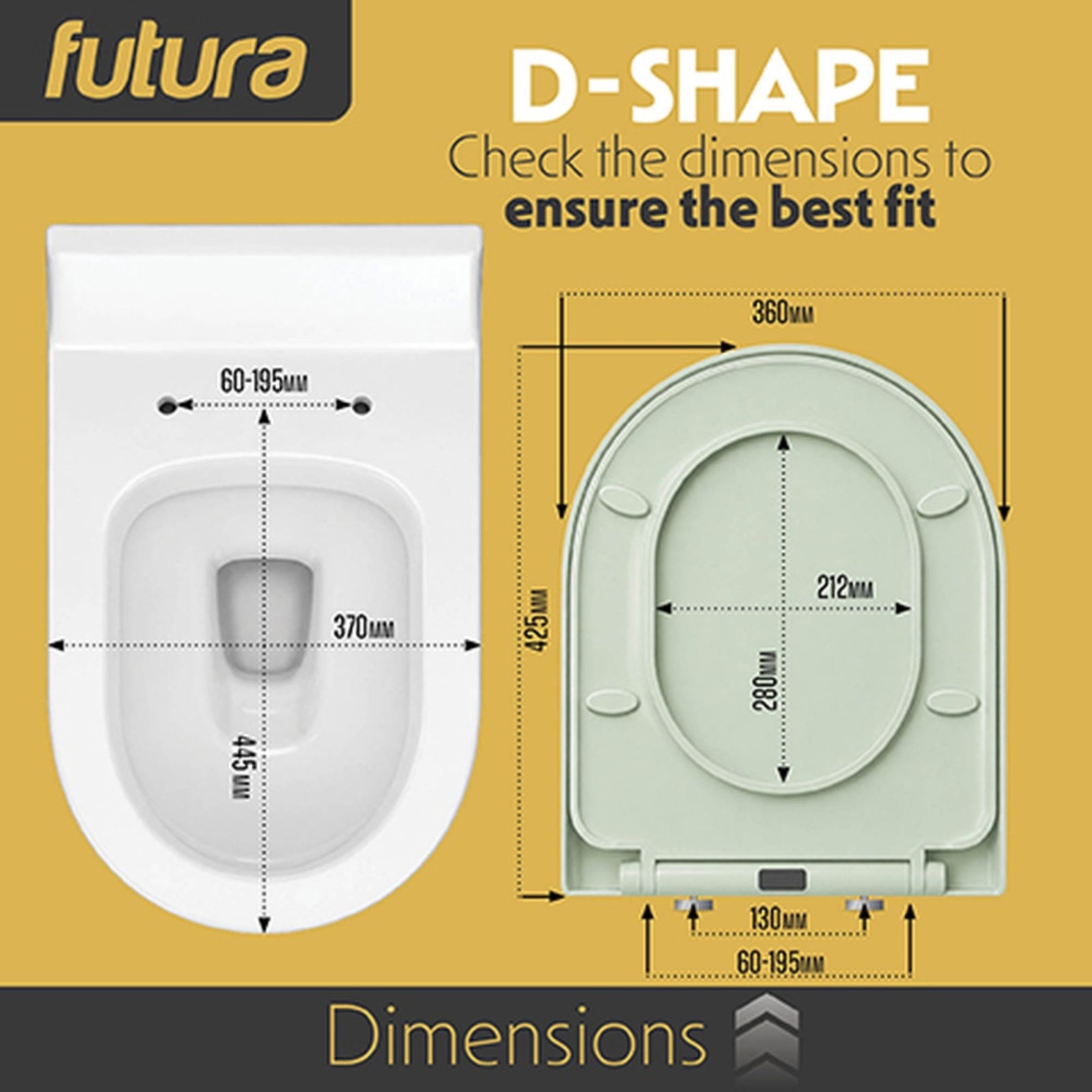 Toilet Seat Soft Close D Shape, Premium Thermoplastic, Quick Release, Top & Bottom Fixings | Sage Green