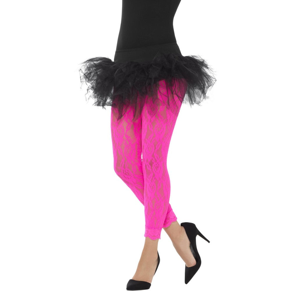 80s Lace Leggings | Neon Pink