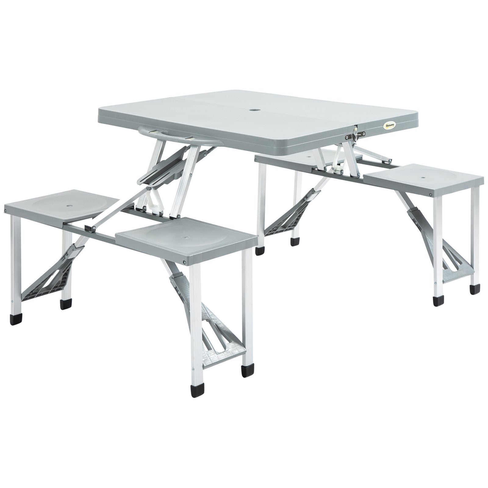 Picnic Table Chair Set 4 Seat Aluminium Pp W/ 2.7cm Hole | Gray