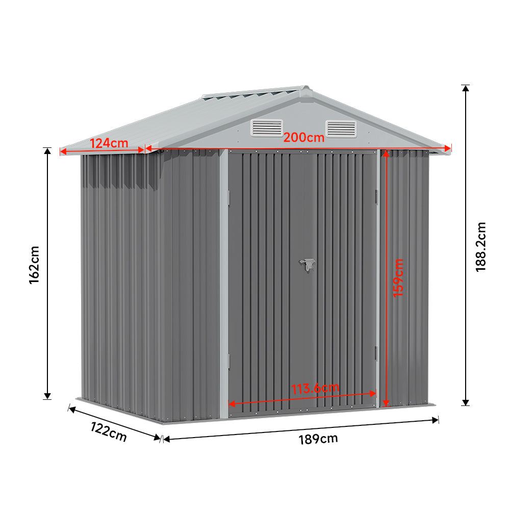 4x6 Ft Metal Storage Shed With Double Lockable Doors & 4 Air Vents  Outdoor Tool Shed For Garden