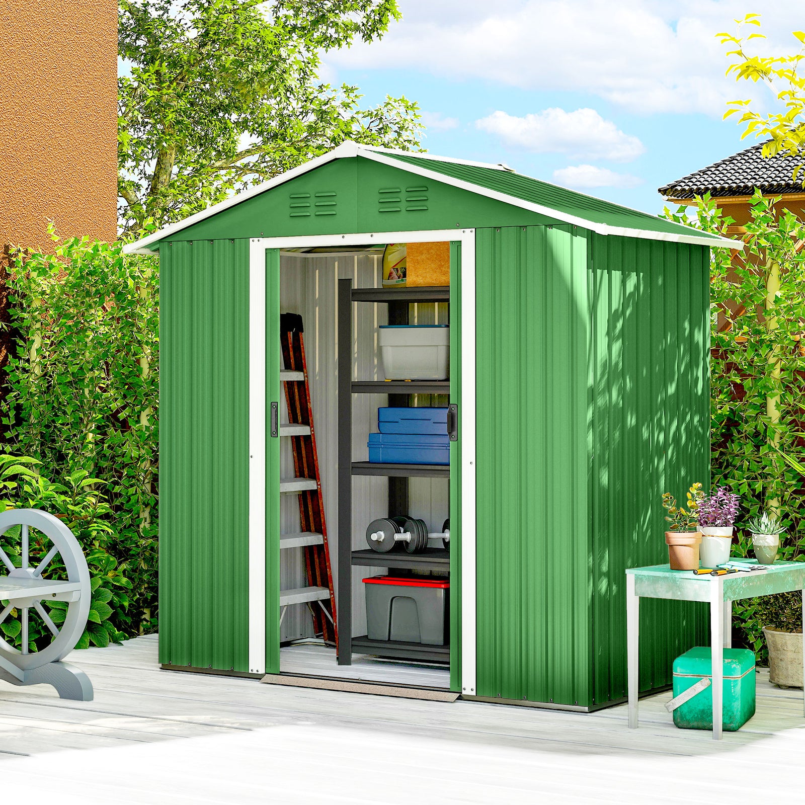 6.5x3.5ft Metal Garden Shed For Garden | Green