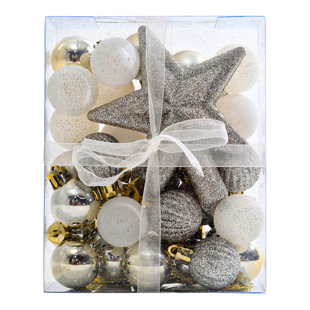 30 Pieces Shatterproof Christmas Tree Ornament Set Xmas Bauble And Snowflake Tree Topper