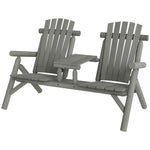 Wood Patio Bench 2 Seats W/ Centre Coffee Table, Grey