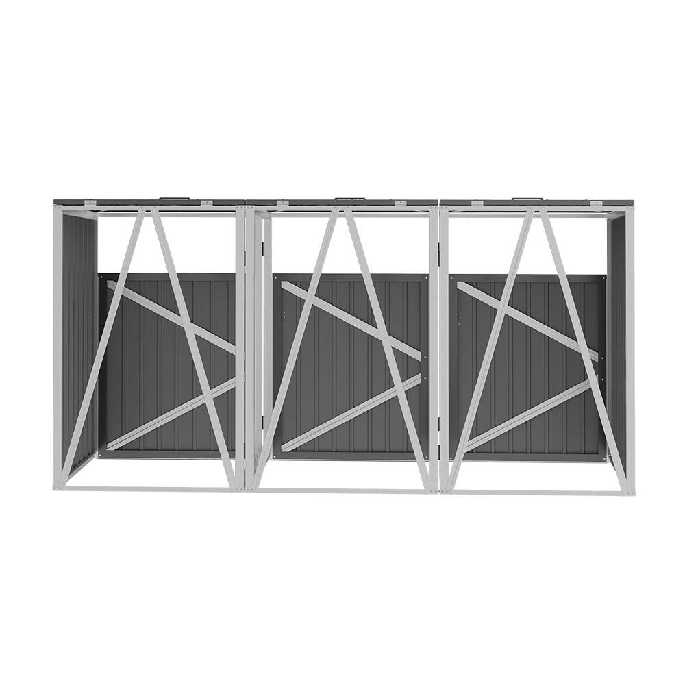 3 Bin Storage Shed – Heavy-duty Galvanized Steel Outdoor Bin Store With Lift-up Lids & Lockable Doors | Anthracite
