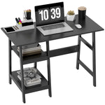 Compact Computer Desk With Storage Shelves For Home Office | Black