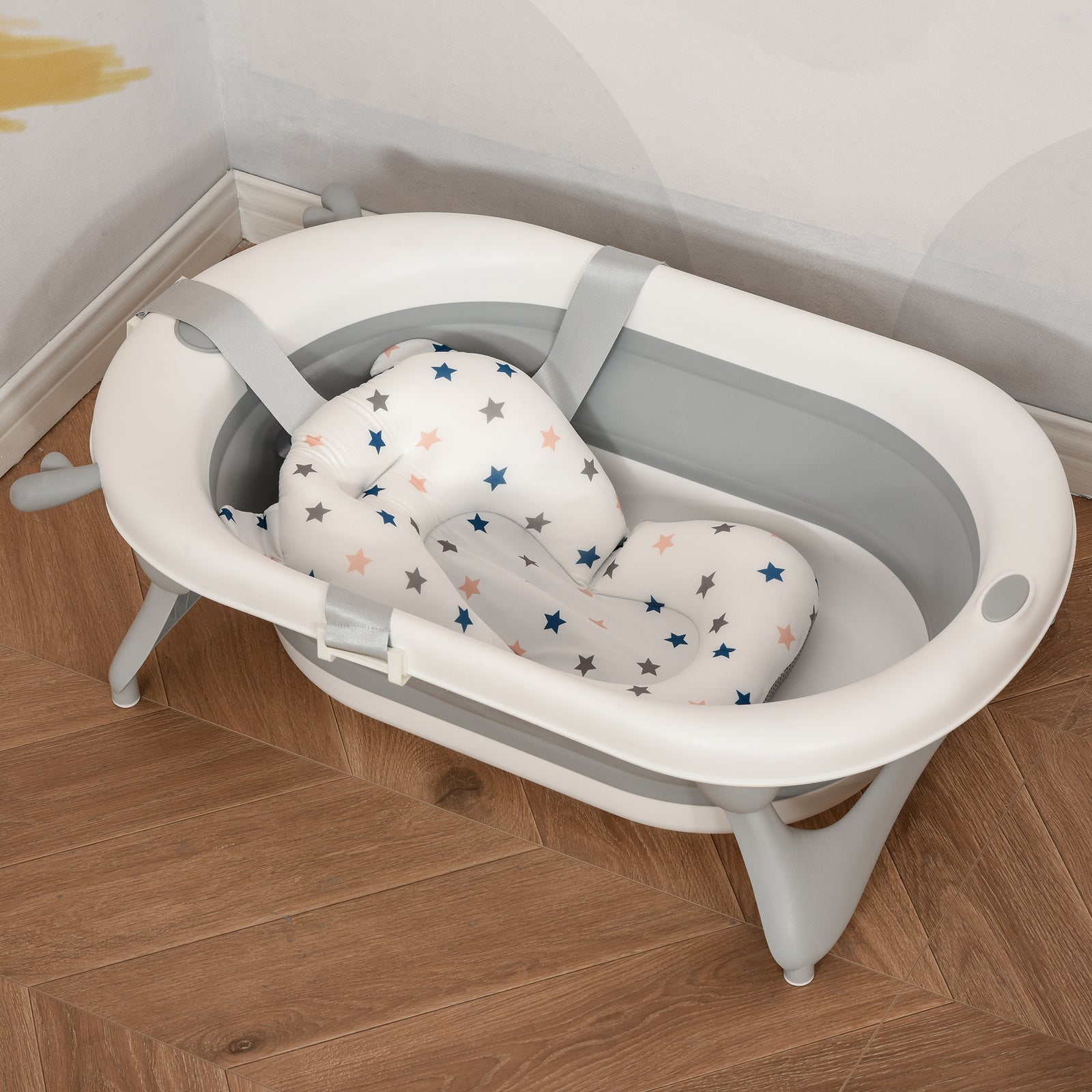 Foldable Baby Bath Tub Ergonomic With Temperature-induced Water Plug | Grey