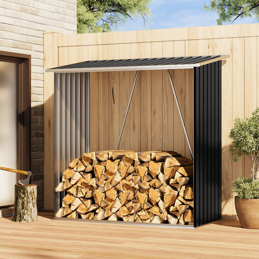 Garden Outdoor Metal Firewood Log Storage Shed | Black