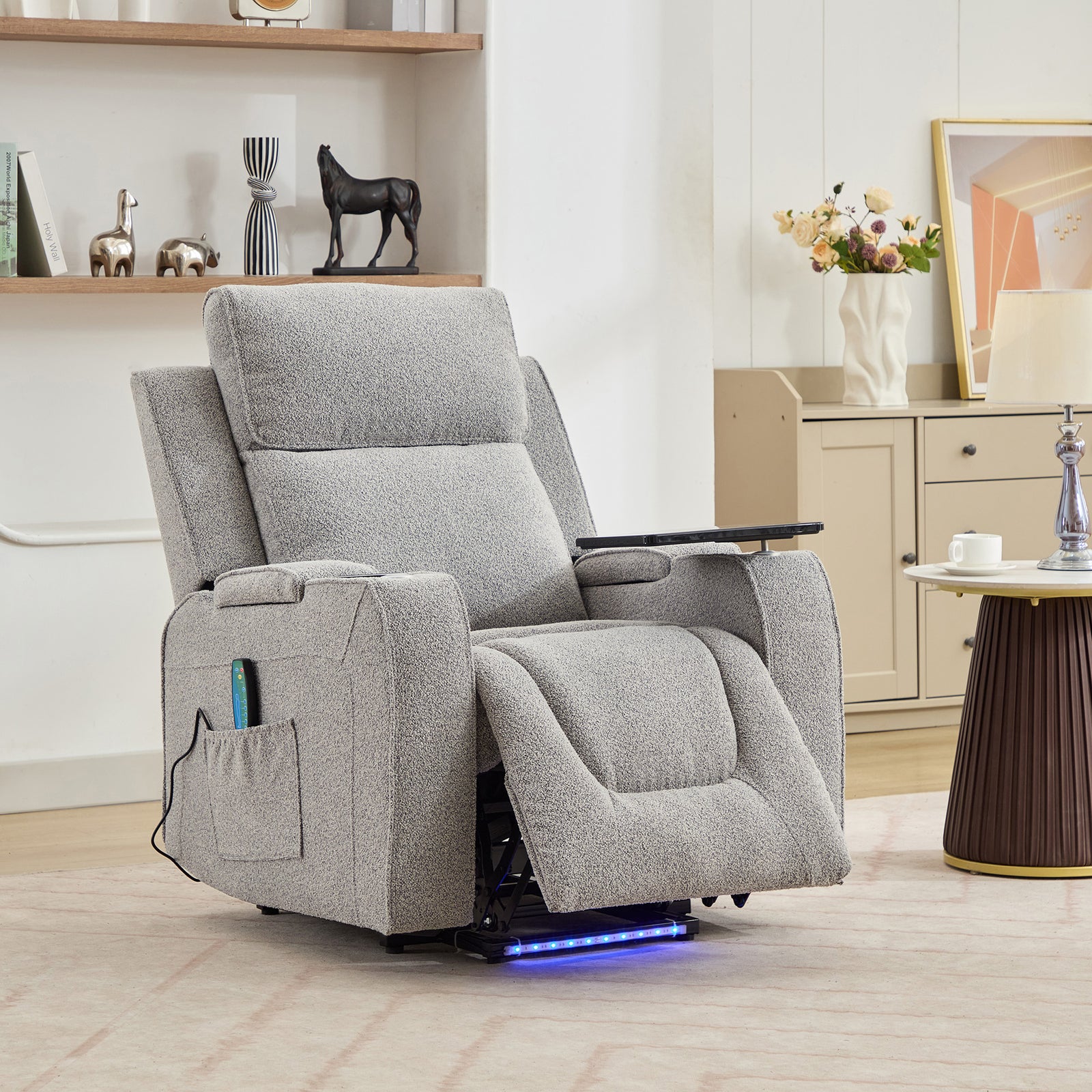 Cowley Electric Riser Recliner Chair With Massage And Heat, Drink Cooler, Table | Light Grey