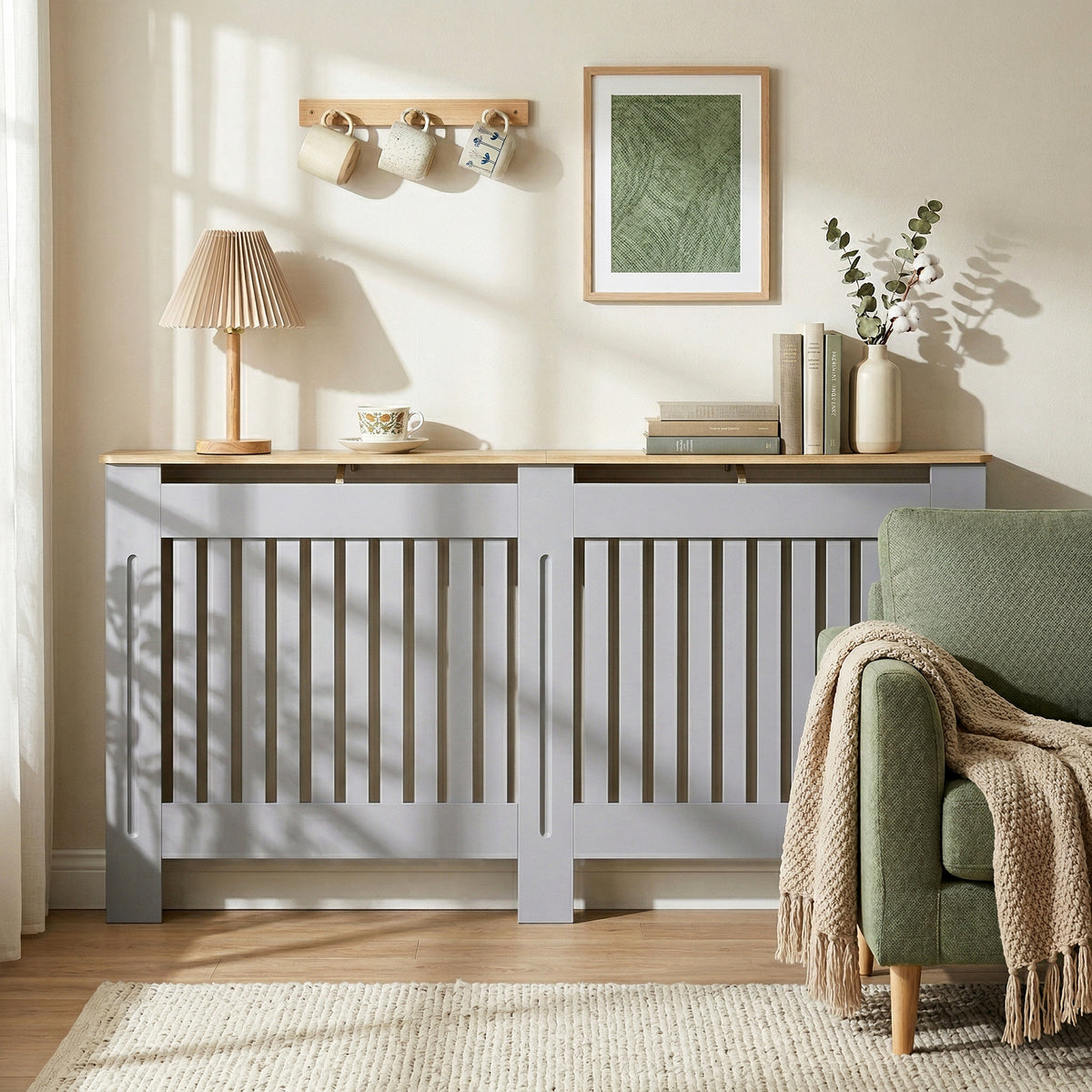 HOMCOM Radiator Cover Painted Slatted Mdf Cabinet Lined Grill