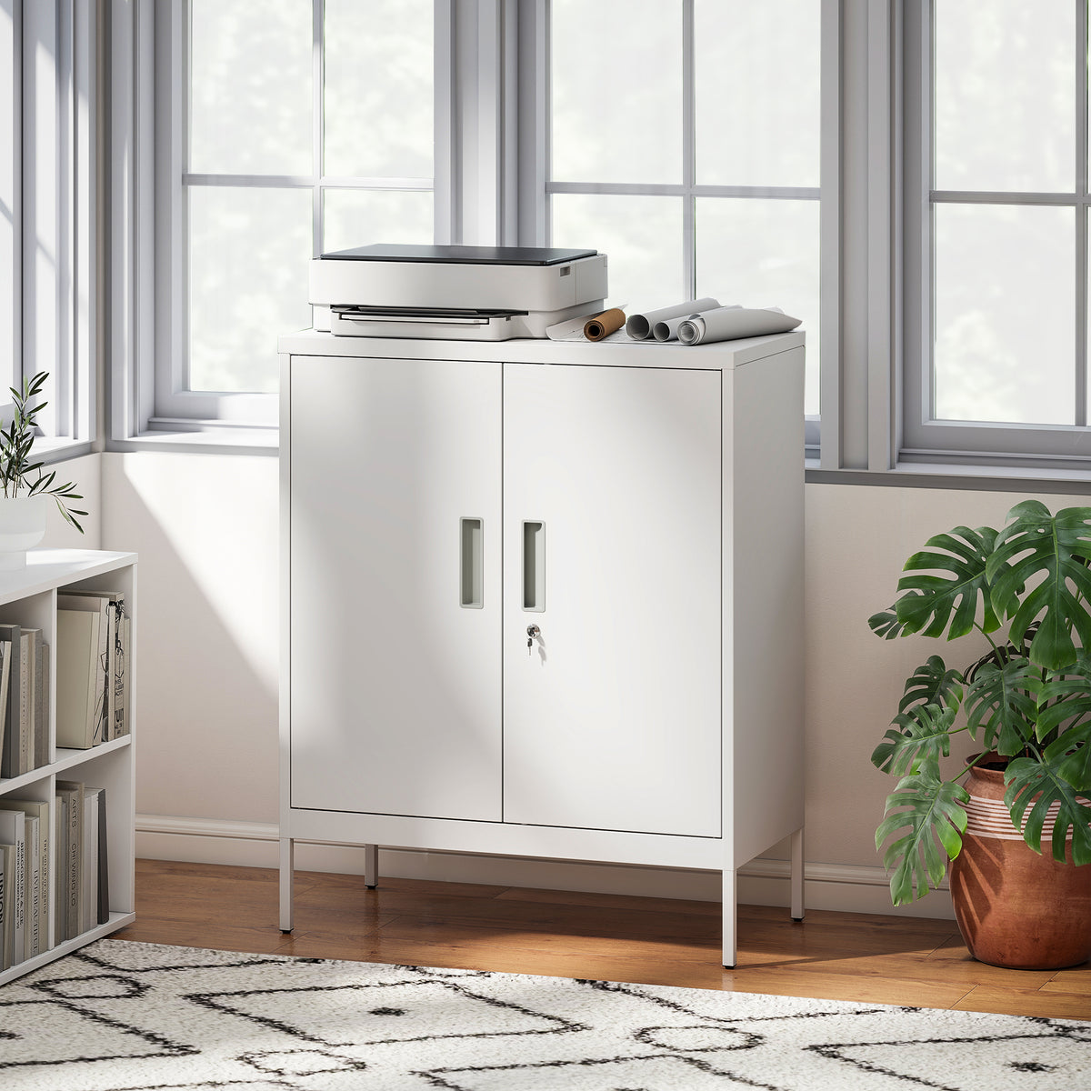 HOMCOM Metal Storage Cabinet With Lock For Home Office, Garage, Study