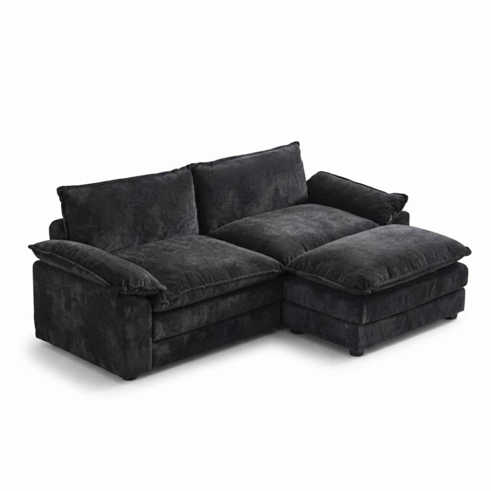 Modular Sofa Set With Chenille Upholstery And Wooden Frame | Dark Grey