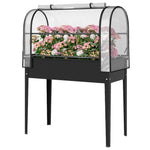 Outsunny Metal Raised Planter With Flip-up Greenhouse, Drainage Hole, Black