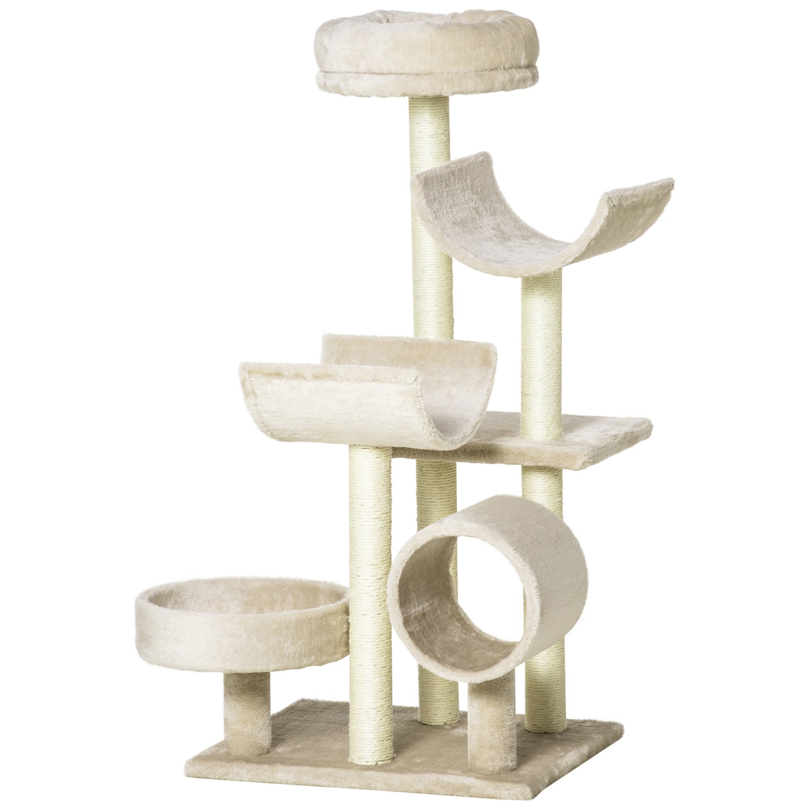 Cat Tree For Indoor Cats With Scratching Post Perch Tunnel Beige