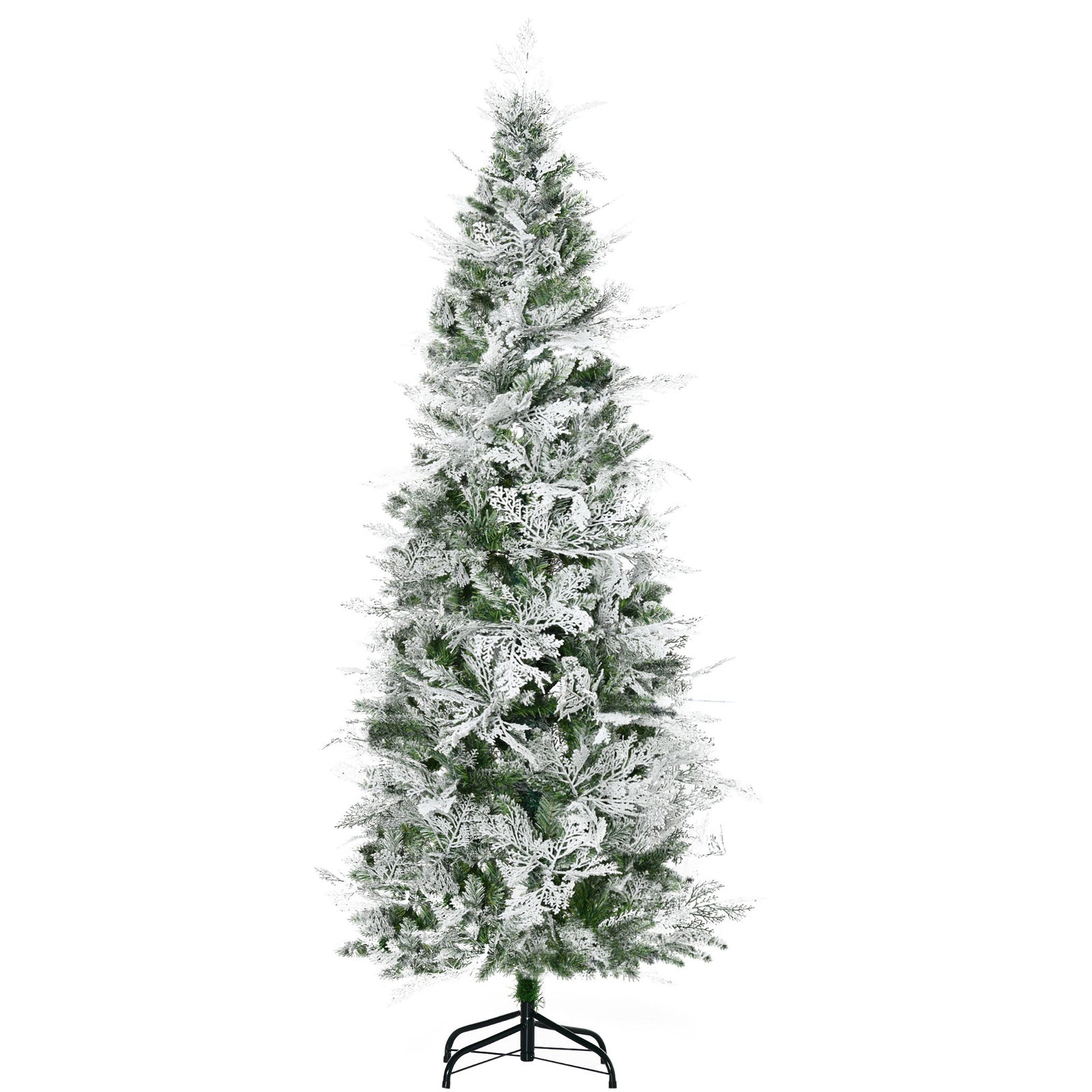 6/7ft Snow Flocked Artificial Christmas Tree Pencil Shape | 6ft | Green