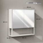 Industrial Bathroom Cabinet With 2 Mirrored Doors Open Shelf | White