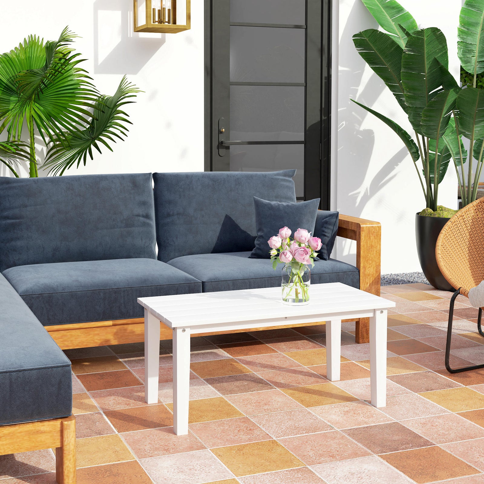 Hdpe Rectangle Garden Coffee Table, Slatted Outdoor Table