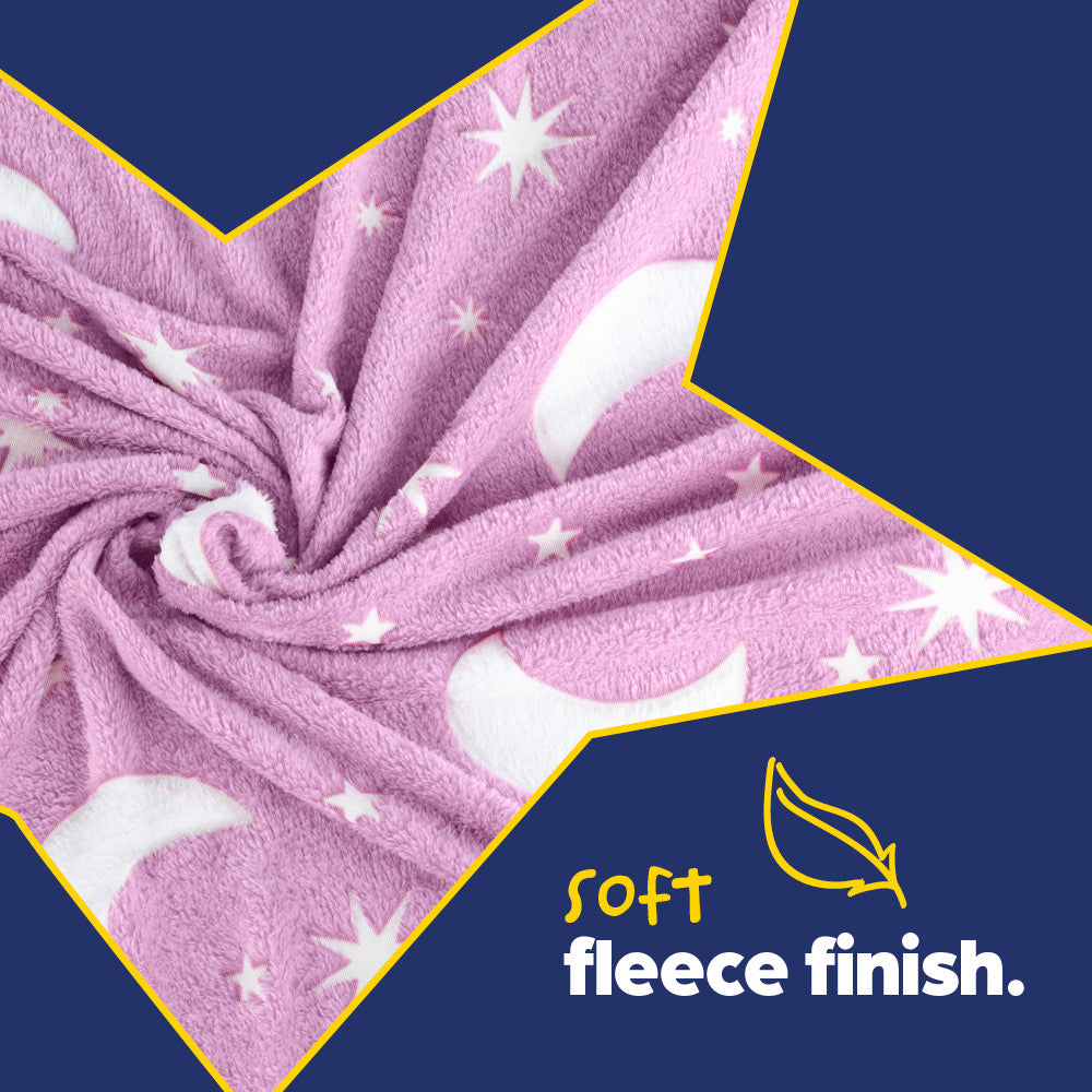 Wicked Gizmos Pink Glow In The Dark Blanket With Luminous Moon And Stars